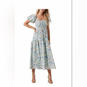 ASTR the Label Puff Sleeve Floral Cotton Midi Dress